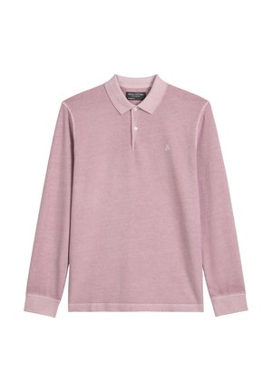 Koszula polo z długim rękawem w jasnoróżowym kolorze, wykonana z miękkiego materiału. Posiada klasyczny kołnierz, trzy guziki oraz małe haftowane logo na piersi.