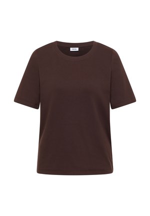 Cecil, BASIC T-SHIRT IN A RIBBED TEXTURE - T-shirt basic - brown cacao