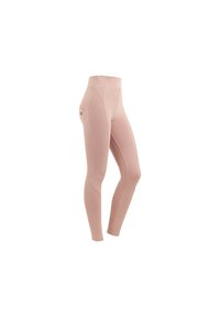Leggings a vita alta in morbido tessuto rosa polveroso, con cuciture laterali, un logo sulla cintura e una silhouette aderente.
