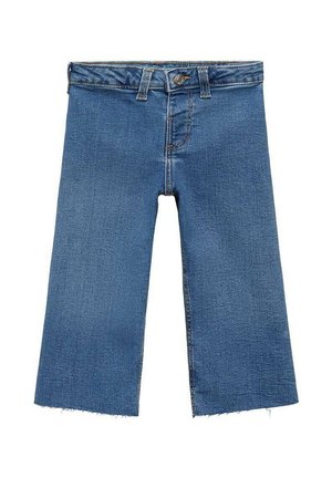 Jeans in denim azzurro chiaro a gamba dritta, vita media e orlo grezzo. Presentano cuciture a contrasto e chiusura frontale con bottone.