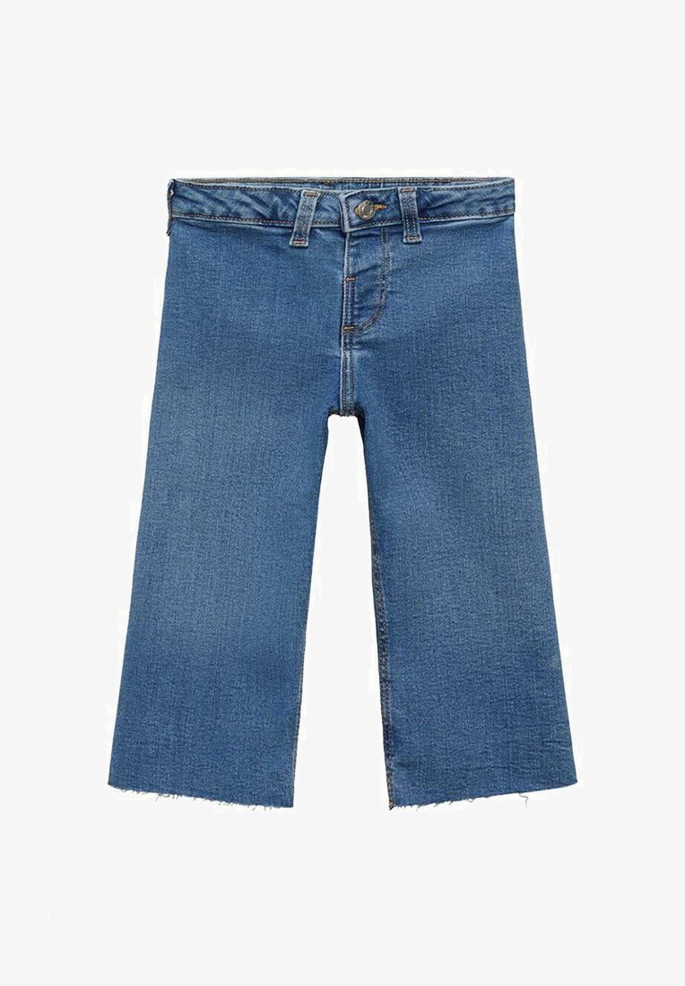 Svjetloplave traperice sa ravnim krojem, srednjim strukom i sirovim rubom. Imaju kontrastno šivanje i prednje zatvaranje na dugme.