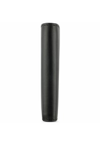 Sort læder penneholder, cylindrisk form, glat tekstur, forstærket syning øverst, minimalistisk design, velegnet til standardpenne.