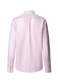 Lange mouwen shirt in lichtroze en witte strepen, met een klassieke kraag, knoopmanchetten en een rugplooi voor gemakkelijke beweging.