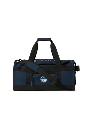 Borsa da viaggio North Sails blu navy e nera con doppi manici, tracolla regolabile, tasca anteriore con cerniera e patch con logo.