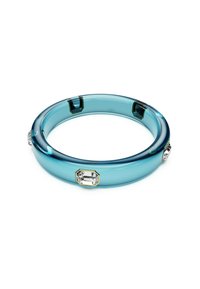 Turquoise bangle with three clear gemstones set in gold accents, showcasing a sleek, modern design against a white background.