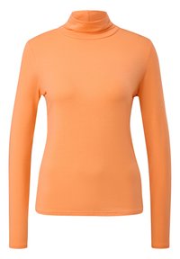Langsleeve turtleneck top gemaakt van glad, lichtgewicht materiaal in een heldere oranje kleur, met een aansluitend ontwerp en naadloze hals.