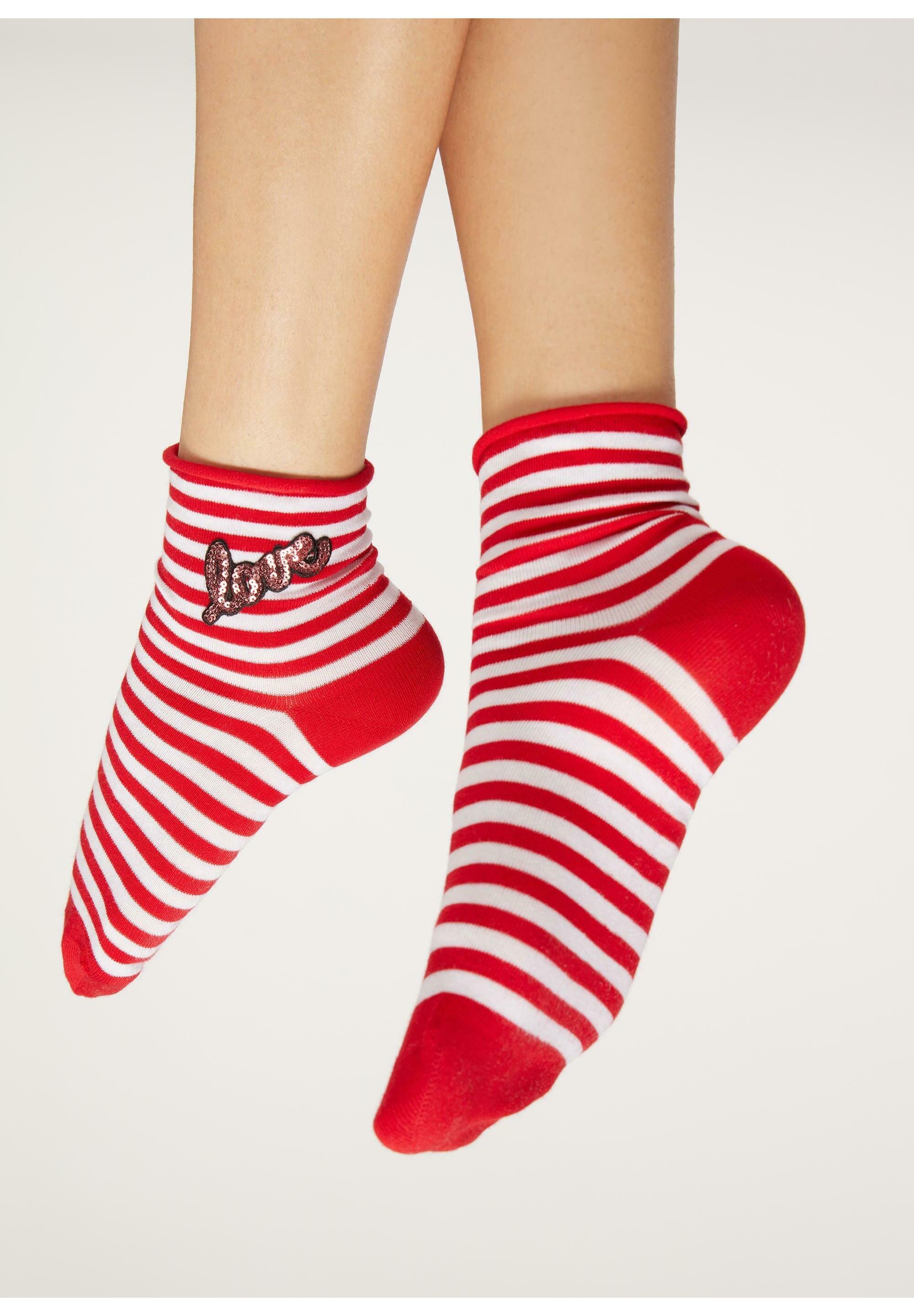 Calzedonia MIT FARBVERLAUFS PRINT - Calze - rot red love appliqué/rosso -  Zalando