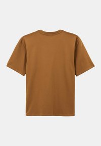 T-shirt en coton marron à manches courtes, col rond et coupe droite. Aucun motif ni accent visible sur la vue arrière.