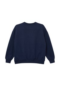 Felpa blu navy con scollatura rotonda, maniche lunghe e polsini a costine. Realizzata in tessuto morbido con un design pulito e minimalista sul retro.