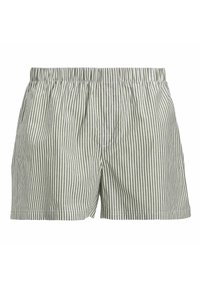 Boxers pour hommes à taille élastique, rayures verticales grises et blanches, coupe ample et longueur mi-cuisse.