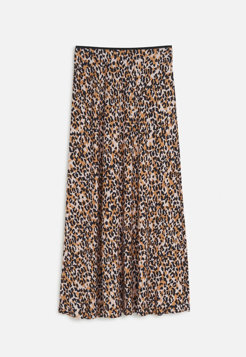 Jupe Caroll 100% Lin Beige/marron Imprimé Floral Wax - Made In France, Taille 42 - Occasion Très Bon état