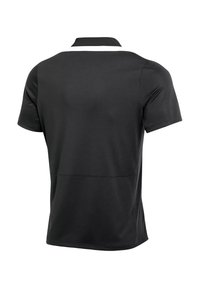 Zwart poloshirt met korte mouwen en een klassieke kraag, voorzien van een witte streep op de rug, gemaakt van soepel, lichtgewicht stof.