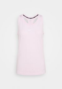 Rosa Nike linne med rund halsringning, ärmlös design och en liten vit logotyp på framsidan. Det har en mjuk yta och lättviktigt tyg.