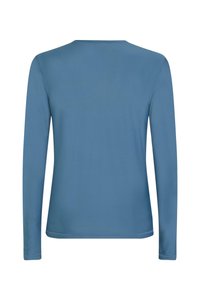 Długosleeve top w miękkim niebieskim materiale. Posiada okrągły dekolt, regularny krój i bezszwowe mankiety. Gładka tekstura bez wzorów lub ozdób.