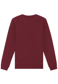 Sweatshirt bordeaux en tissu doux, avec un col rond, des manches longues et des bords-côtes aux poignets et à l'ourlet. Texture lisse, sans motifs ni accents.
