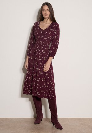 Apricot, FLORAL MIDI DRESS - Φόρεμα πουκάμισο - burgundy