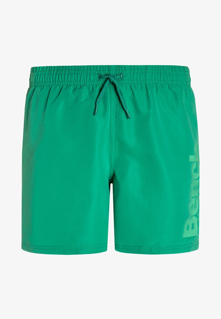 Zelené plavkové šortky s elastickým pásom a nastaviteľným sťahovaním. Obsahujú bočný potlač loga. Vyrobené z ľahkého, rýchloschnúceho materiálu.