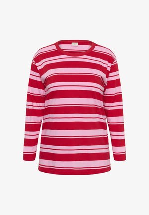 Pika varrukaga särk, mis on punaste ja roosade horisontaalsete triipudega, ümara kaelusega, pehmest puuvillamaterjalist ning lõdva lõikega.