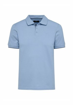Niebieska koszulka polo wykonana z bawełny, z krótkimi rękawami, kołnierzykiem, zapięciem na dwa guziki oraz subtelnym logo z przodu.