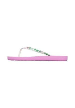 Tång med ett vitt band med gröna och rosa mönster, samt en rosa gummisul. Designen är enkel och funktionell.