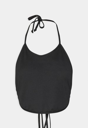Top preto de alças finas, com um corte descontraído e uma bainha arredondada. Feito de um tecido suave, adequado para uso casual ou de praia.