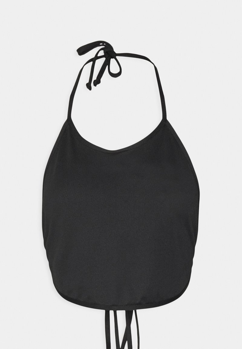 Top preto de alças finas, com um corte descontraído e uma bainha arredondada. Feito de um tecido suave, adequado para uso casual ou de praia.