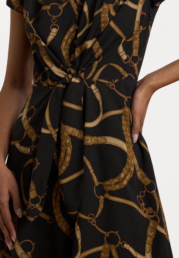 Belting Print Crepe Tie Front Dress - Shirt dress4