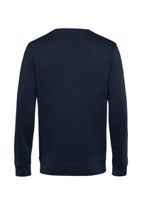 Felpa a maniche lunghe di colore blu navy con scollatura rotonda, polsini e orlo a coste. Texture liscia, senza grafiche o motivi visibili.
