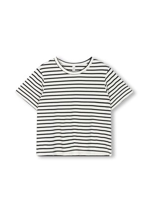 Kurzarm-T-Shirt aus weicher Baumwolle, mit horizontalen schwarz-weißen Streifen, rundem Halsausschnitt und lockerer Passform.