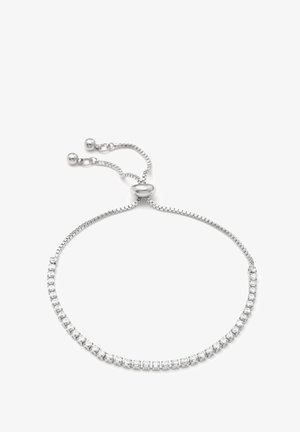 Sidabrinis apyrankė su subtilia grandinėle, kuriame yra eilių aiškių kubinių cirkonių akmenukų ir stumdomas užsegimas, leidžiantis prisitaikyti ilgį.