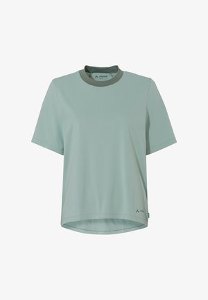 T-shirt de sport vert clair à manches courtes avec un col rond, fabriqué à partir de tissu texturé, doté d'un ourlet légèrement arrondi et d'un détail de logo.