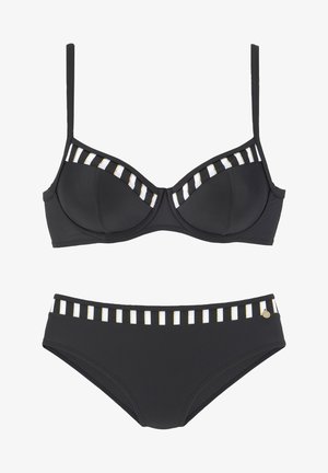 SET - Bikini - schwarz weiß goldfarben