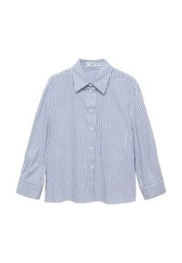 Chemise à rayures boutonnée en bleu clair et blanc. Dotée d'un col, de manches longues et d'une poche poitrine unique. Fabriquée en tissu léger.
