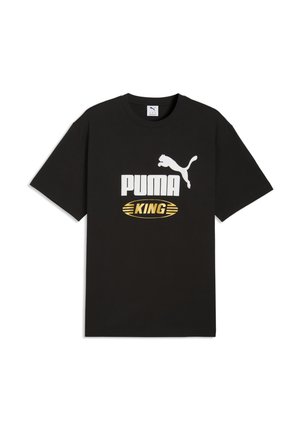 Sort bomulds t-shirt med hvid "PUMA" tekst og logo, med "KING" i gyldent tekst på en oval form. Kortærmet og rund hals.