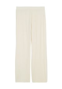 Pantalons larges en crème claire, fabriqués en tissu côtelé. Équipés d'une taille élastique et d'une silhouette fluide et décontractée.