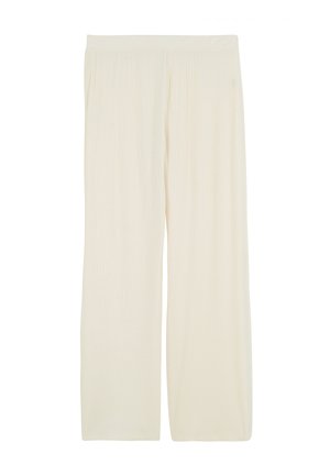 Pantalons larges en crème claire, fabriqués en tissu côtelé. Équipés d'une taille élastique et d'une silhouette fluide et décontractée.