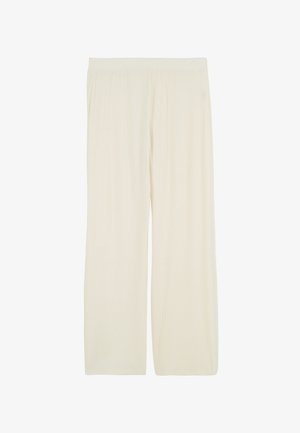 Pantalons larges en crème claire, fabriqués en tissu côtelé. Équipés d'une taille élastique et d'une silhouette fluide et décontractée.