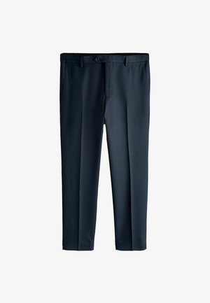 Čierne dámske nohavice na mieru z hladkej látky; majú pás s gombíkom, dve bočné vrecká a hladký predný dizajn.