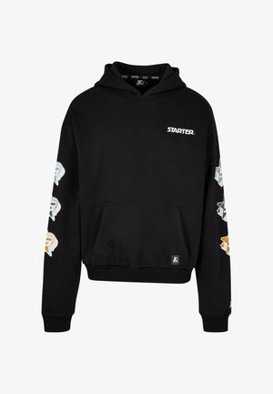 Juodas džemperis su kengūros kišene, ant krūtinės esantis logotipas ir spalvoti grafikos akcentai ant rankovių. Minkšta medžiaga ir reguliuojama kapišonas.