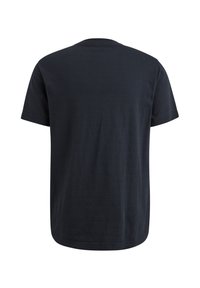 T-shirt nera a maniche corte con collo rotondo, caratterizzata da un motivo testurizzato e un taglio dritto all'orlo. Design minimalista senza loghi visibili.