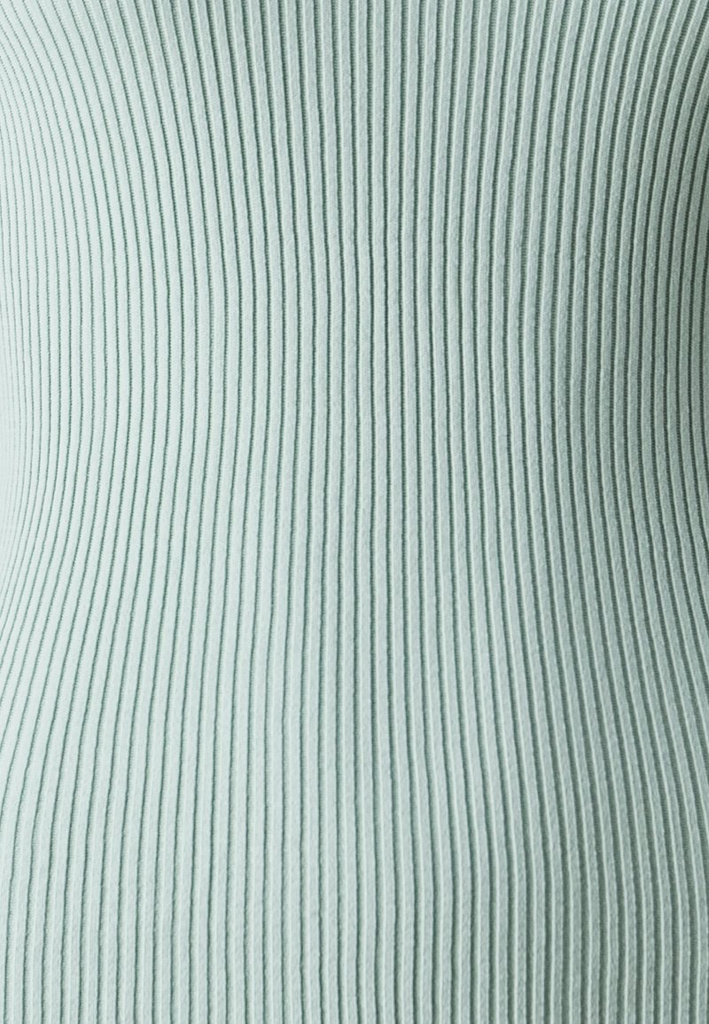 Tessuto a coste verde chiaro con strisce verticali, che mostra una morbida texture e un design aderente. Nessun hardware o motivo visibile.