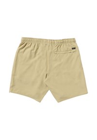 Bermudas de color beige claro, elaboradas con una tela suave, que cuentan con una cinturilla elástica y un bolsillo trasero con un diseño minimalista.