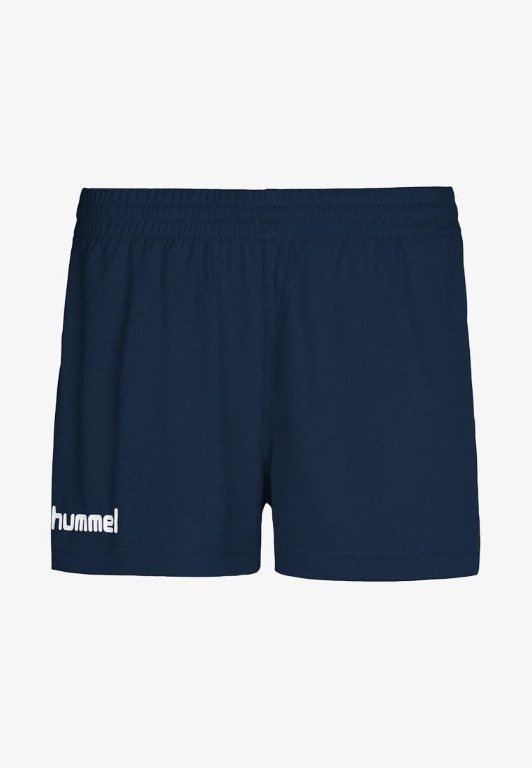 Tummansinisiä urheilushortsit, jotka on valmistettu kevyestä kankaasta. Ominaisuuksiin kuuluu joustava vyötärö ja valkoinen logo vasemmassa jalassa.