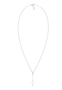 Sølv kædedyse med en delikat korsvedhæng, med en glat finish og et enkelt design. Kæden har en justerbar lås.