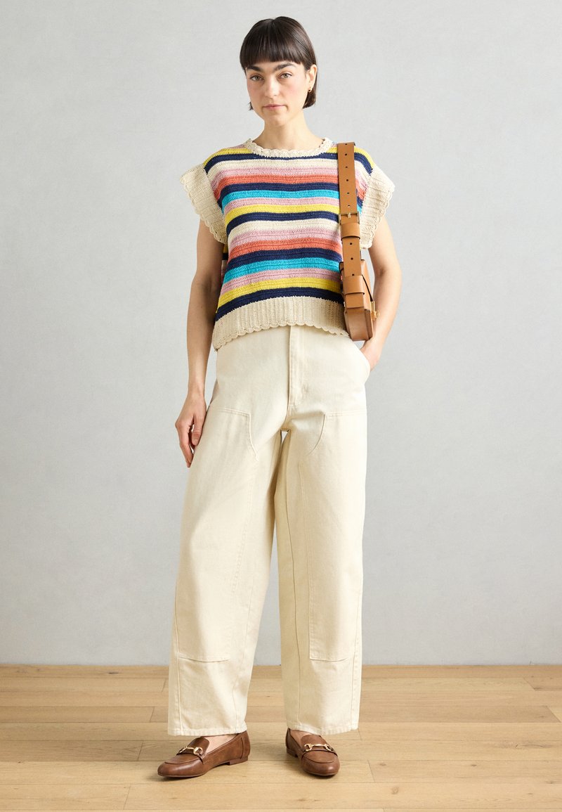 Haut Tricoté Manches Courtes Laundry à Rayures Multicolores - Taille M - Occasion TB état
