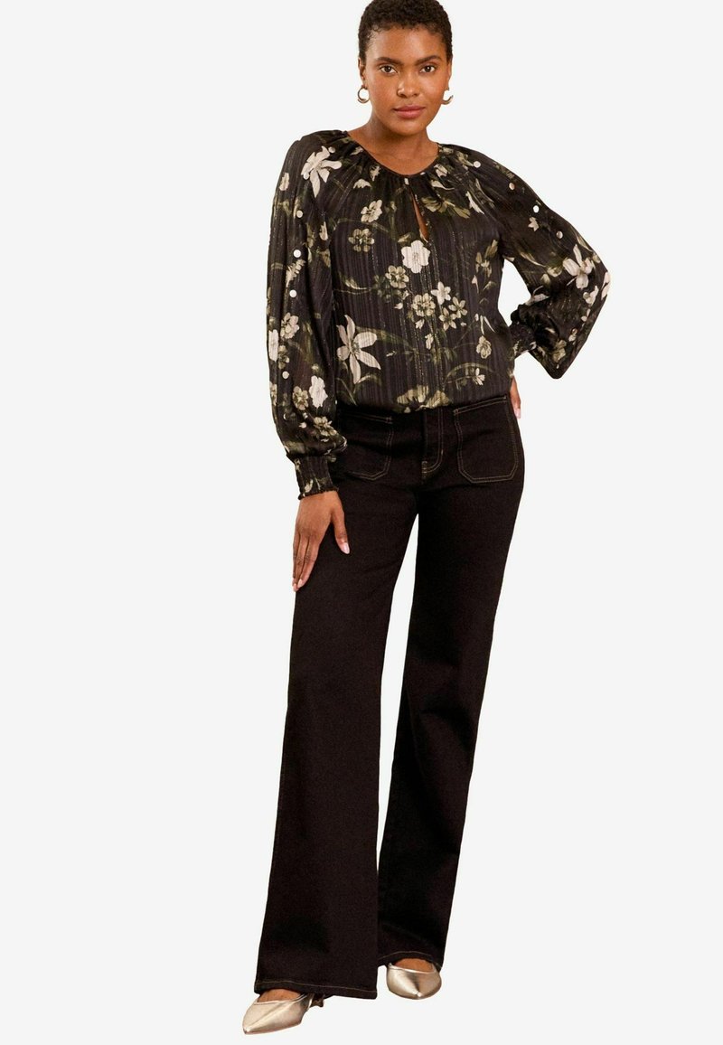 Love & Roses PETITE FIT -  DETAIL CREW NECK LONG SLEEVE  - Blúzka - black floral