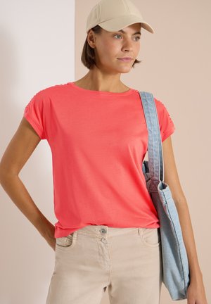 Cecil, SHORT-SLEEVE SHIRT WITH BOAT NECK AND RUCHING, koralowy