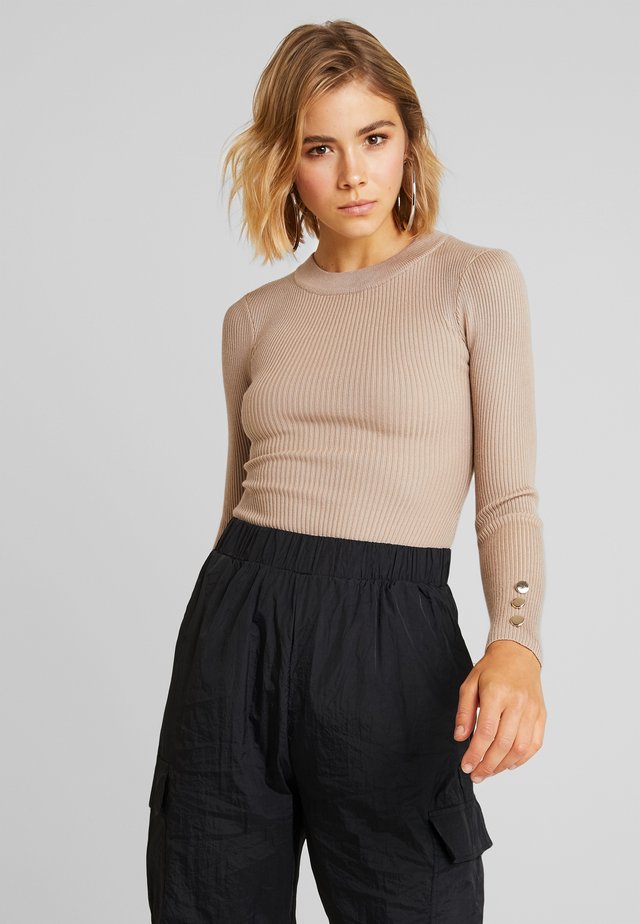 BUTTON CUFF CREW NECK - Sweter - sand