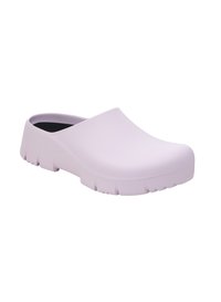 Zoccolo in gomma viola con un design solido, punta arrotondata, tacco basso e suola testurizzata per una presa sicura. Superficie liscia senza pattern o dettagli visibili.