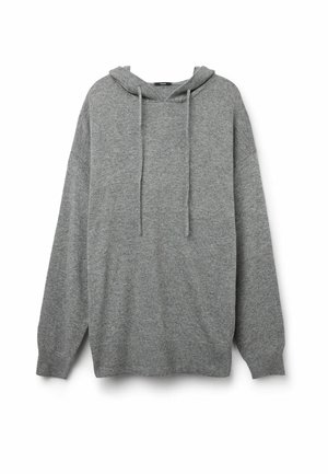 Jasnoszara bluza z kapturem, z kieszenią typu kangur oraz regulowanym kapturem i ściągaczami na rękawach. Miła w dotyku tkanina i luźny krój; minimalistyczny design.